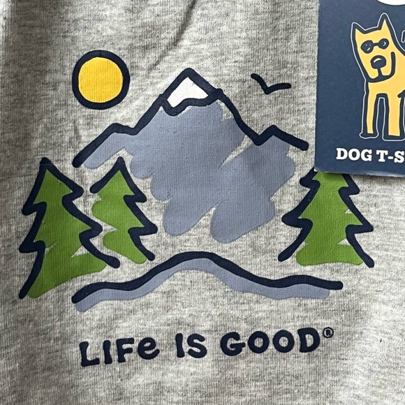 Life Is Good Dog T Shirt XS Gray Blue Outdoors Trees Pet Puppy Gift NWT - Picture 2 of 10